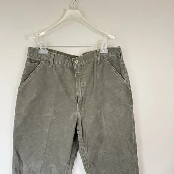 VTG Carhartt Pants Mens 37X33 Moss Green Carpenter Dungaree Canvas Duck B11 MOS